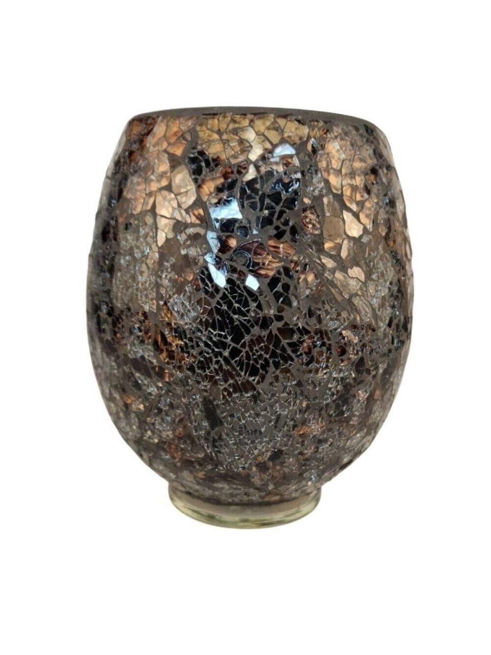 Modern European Mosaic Glass Candle Holder Smoky Crackle Pattern 6" Contemporary